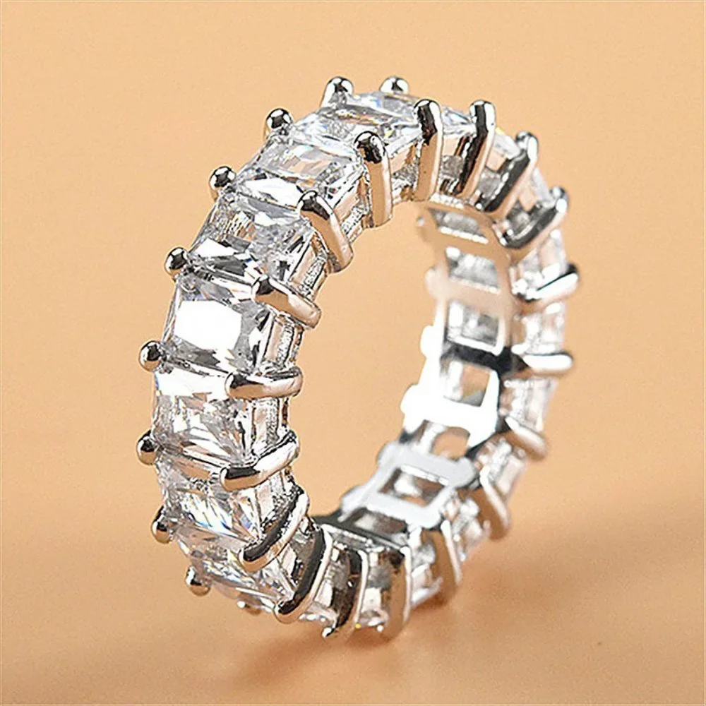 NEW 925 Silver Baguette Diamond Full Eternity Ring